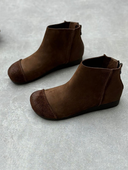 Women Vintage Solid Leather Spliced Ankle Boots