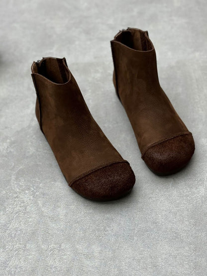 Women Vintage Solid Leather Spliced Ankle Boots