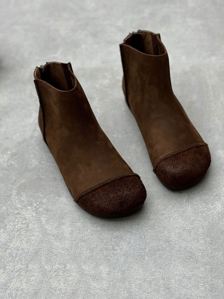 Women Autumn Vintage Leather Spliced Zipper Boots