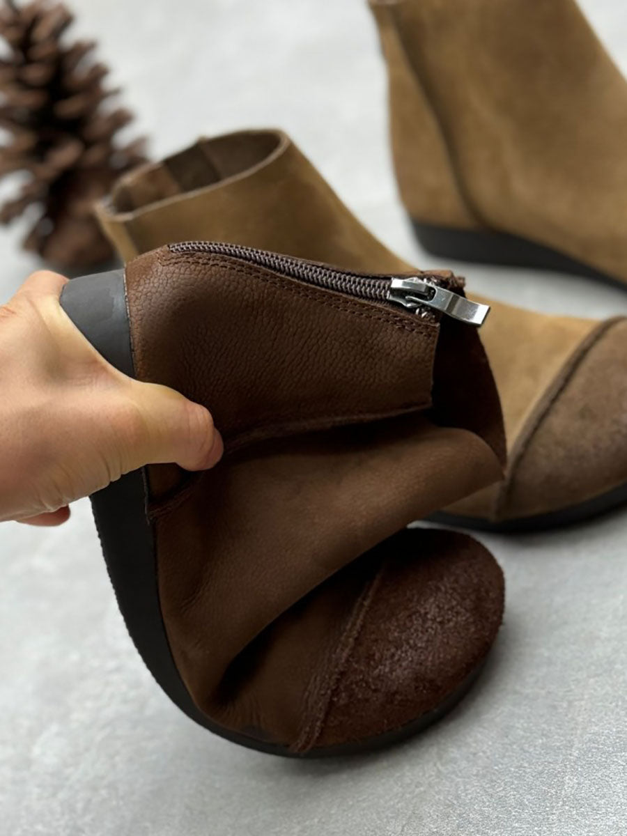 Women Autumn Vintage Leather Spliced Zipper Boots