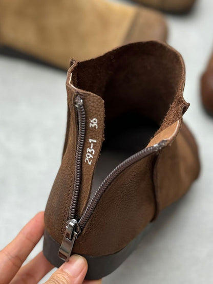 Women Vintage Solid Leather Spliced Ankle Boots