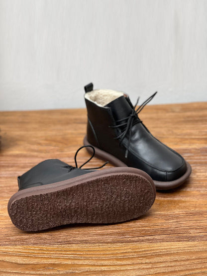 Women Winter Retro Soft Genuine Leather Flat Boots