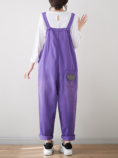 Women Casual Cartoon Patch Spliced Denim Loose Jumpsuits
