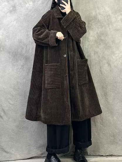 Women Autumn Vintage Turn-down Collar Solid Fleece Coat