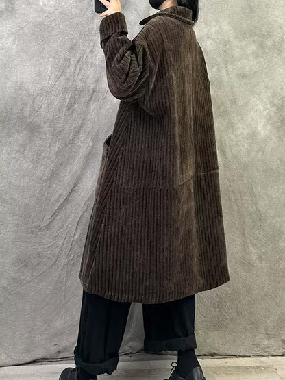 Women Autumn Vintage Turn-down Collar Solid Fleece Coat