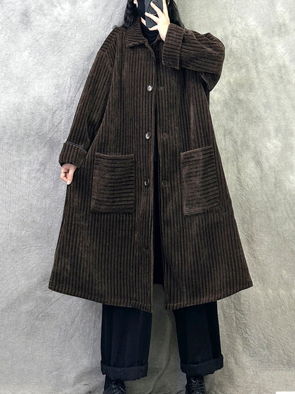 Women Autumn Vintage Turn-down Collar Solid Fleece Coat