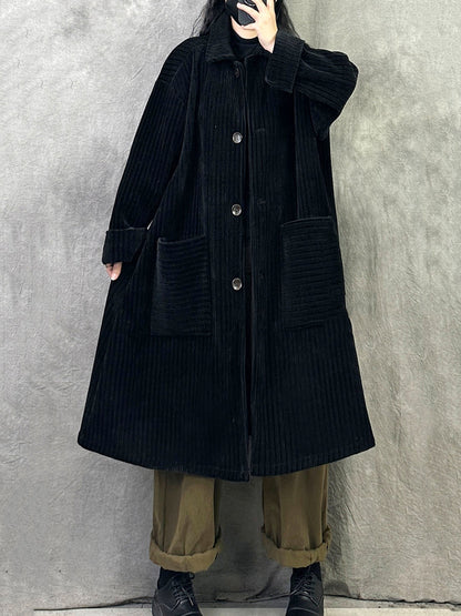 Women Autumn Vintage Turn-down Collar Solid Fleece Coat