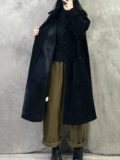 Women Autumn Vintage Turn-down Collar Solid Fleece Coat