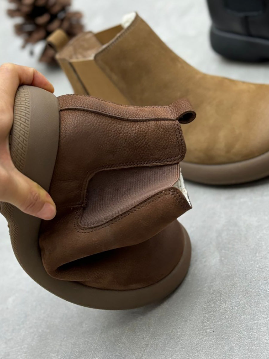 Women Winter Leather Fleece-lined Flat Ankle Boots