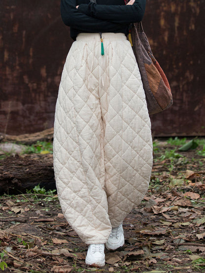 Women Winter Retro Solid Padded Cotton Harem Pants