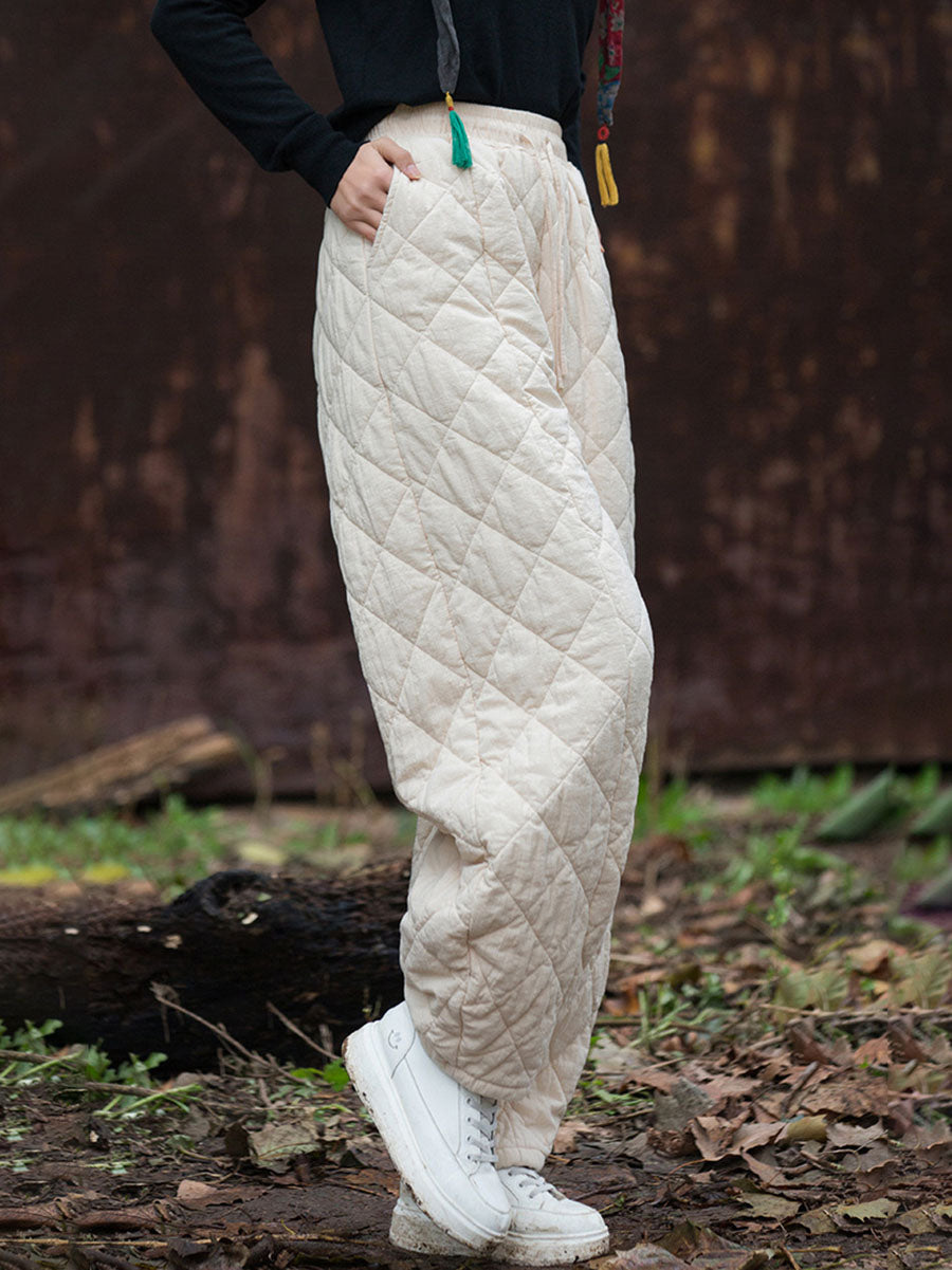 Women Winter Retro Solid Padded Cotton Harem Pants