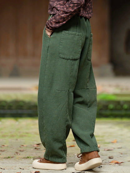 Plus Size Women Winter Retro Solid Spliced Padded Harem Pants