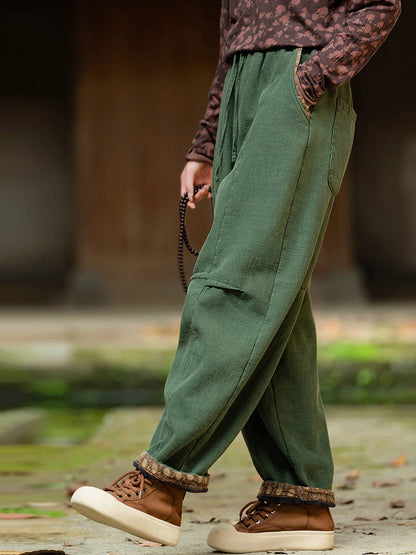 Plus Size Women Winter Retro Solid Spliced Padded Harem Pants