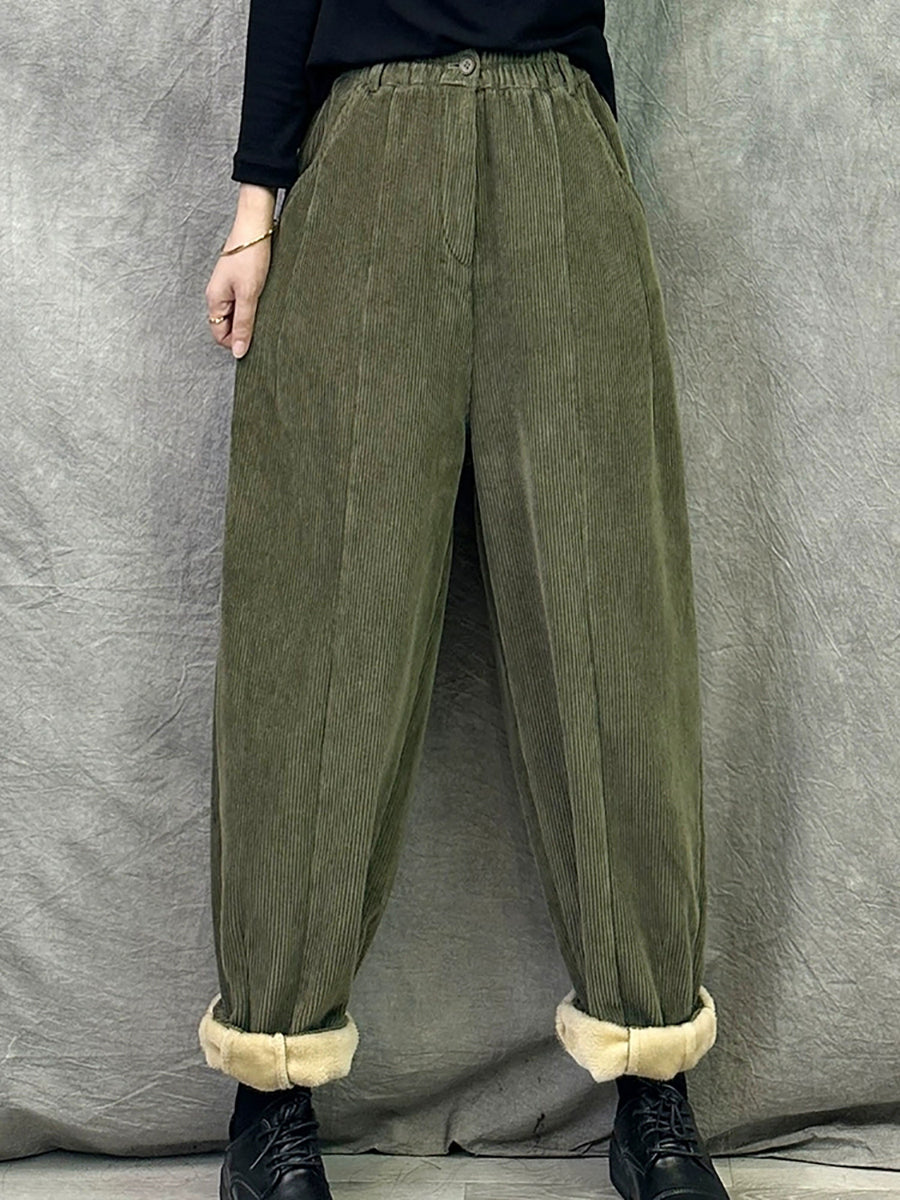 Women Winter Retro Croduroy Spliced Padded Harem Pants
