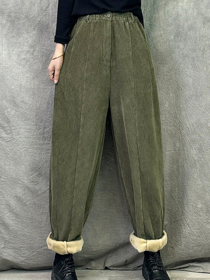 Women Winter Retro Croduroy Spliced Padded Harem Pants