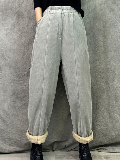 Women Winter Retro Croduroy Spliced Padded Harem Pants
