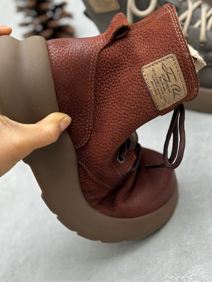 Women Winter Genuine Leather Fleece-lined Ankle Boots