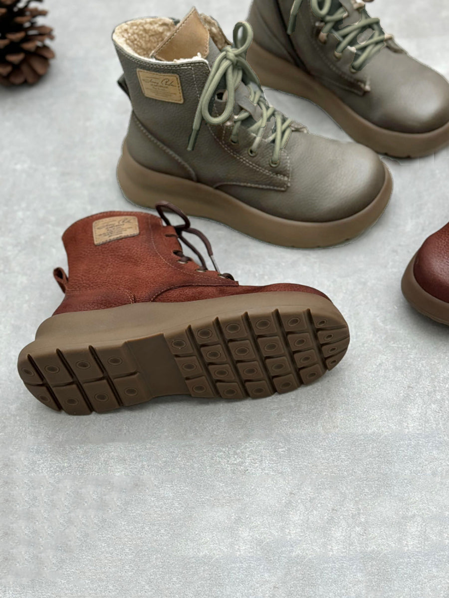 Women Winter Genuine Leather Fleece-lined Ankle Boots
