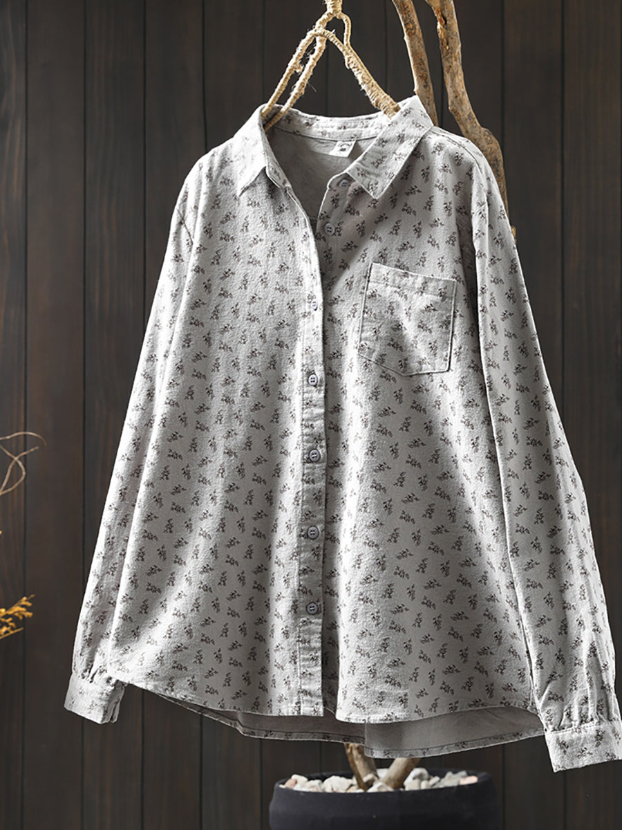 Women Autumn Artsy 100%Cotton Floral Shirt