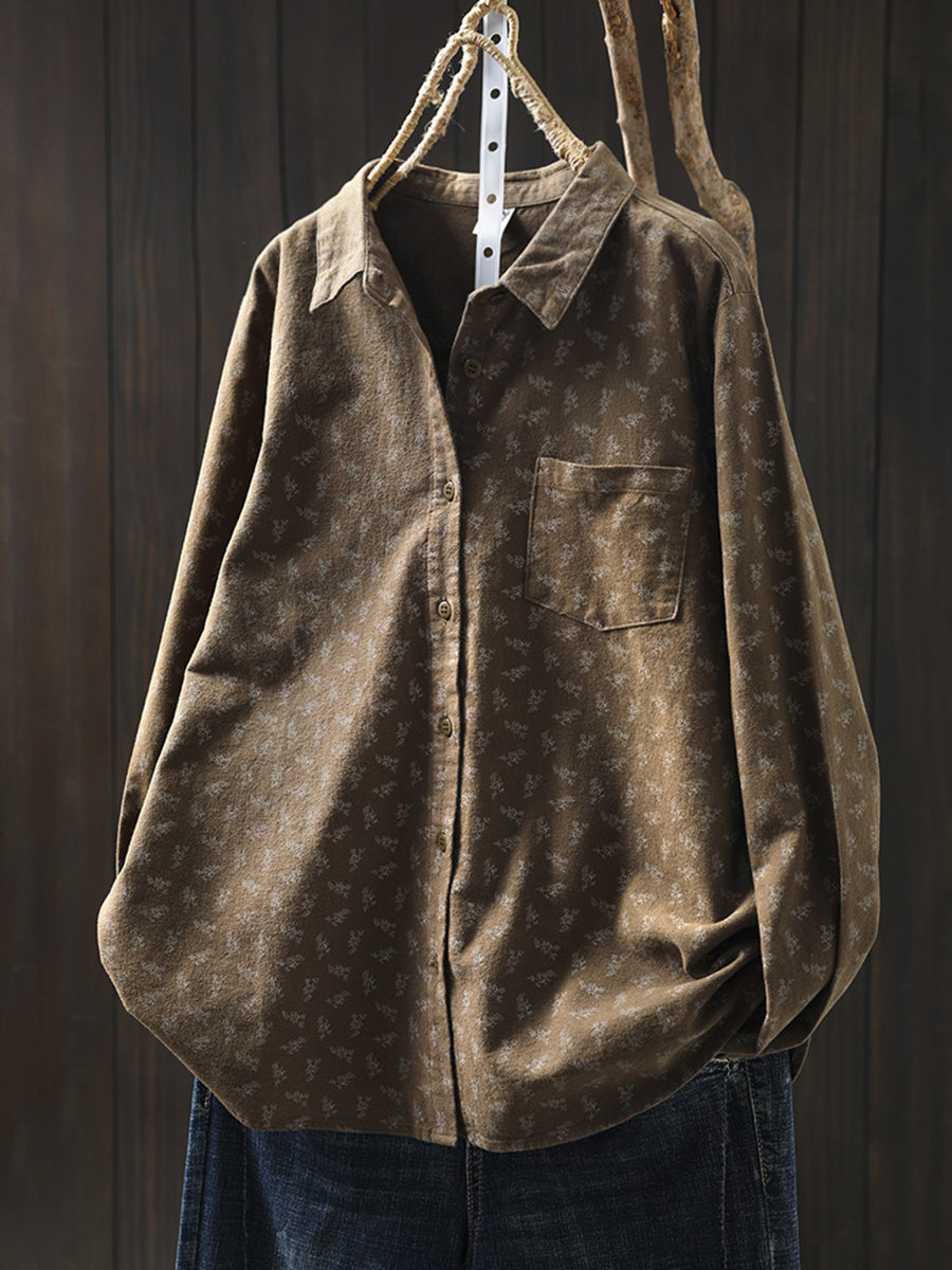 Women Autumn Artsy 100%Cotton Floral Shirt