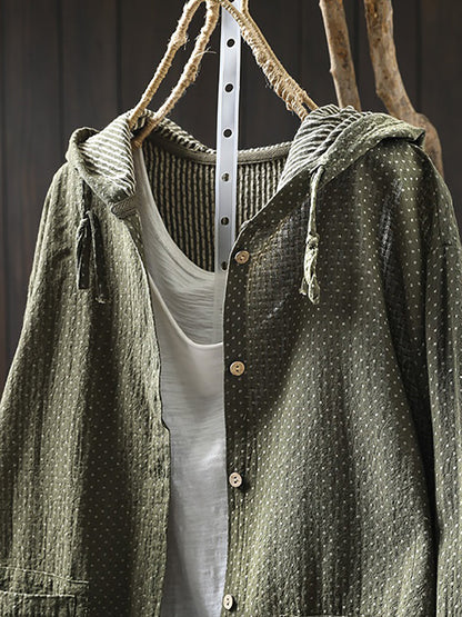 Plus Size Women Spring Artsy Dot Cotton Hooded Shirt