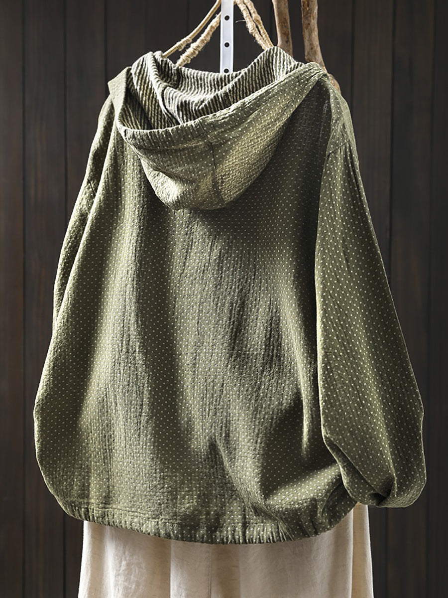 Plus Size Women Spring Artsy Dot Cotton Hooded Shirt