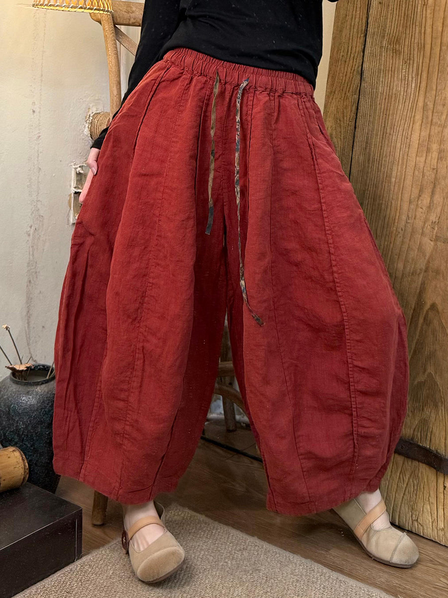 Plus Size Women Spring Pure Color Linen Harem Pants