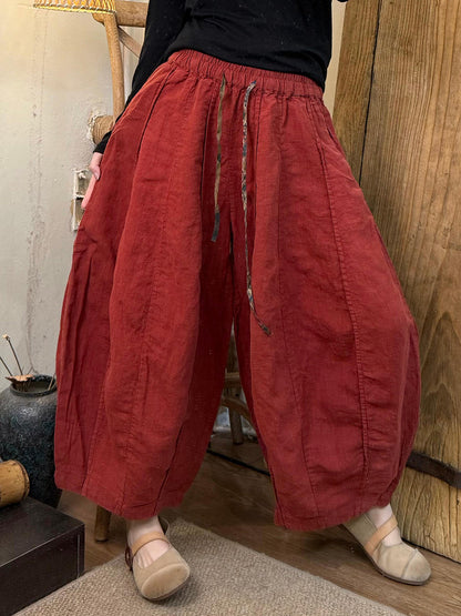 Plus Size Women Spring Pure Color Linen Harem Pants