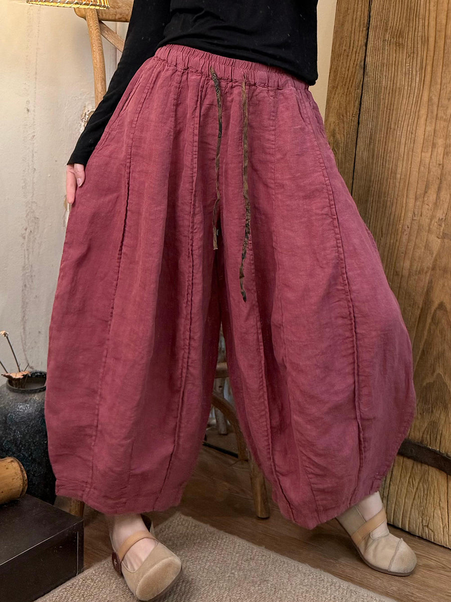 Plus Size Women Spring Pure Color Linen Harem Pants
