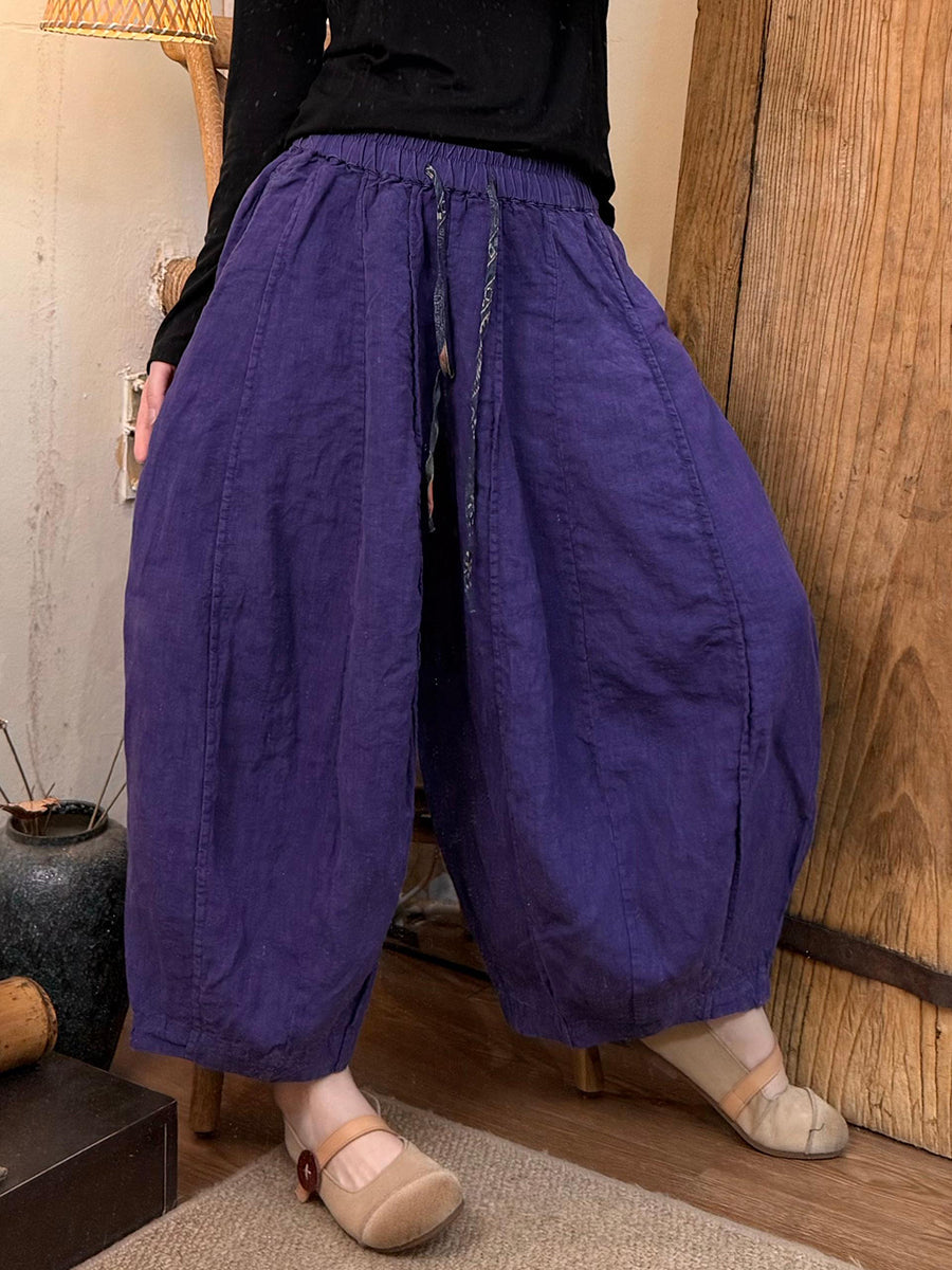 Plus Size Women Spring Pure Color Linen Harem Pants