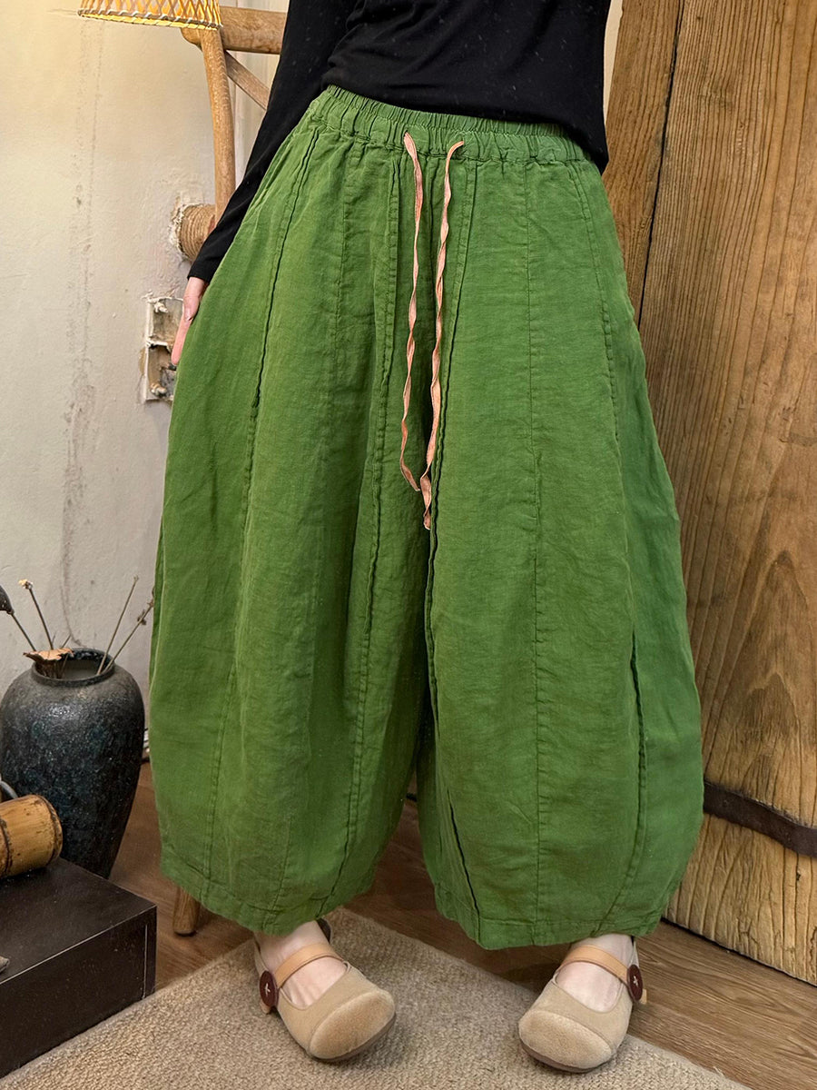 Plus Size Women Spring Pure Color Linen Harem Pants