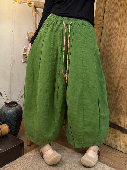 Plus Size Women Spring Pure Color Linen Harem Pants