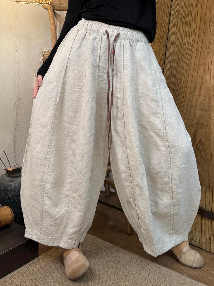 Plus Size Women Spring Pure Color Linen Harem Pants