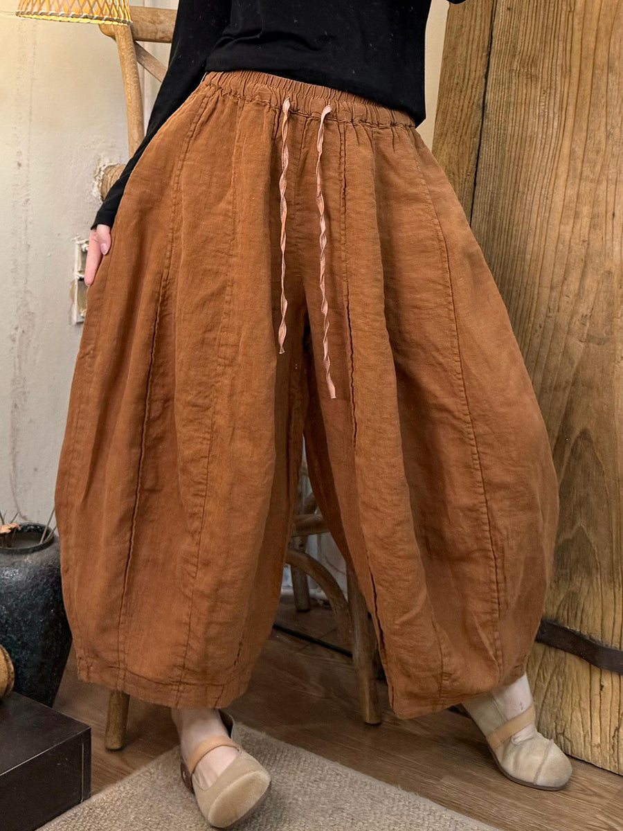 Plus Size Women Spring Pure Color Linen Harem Pants