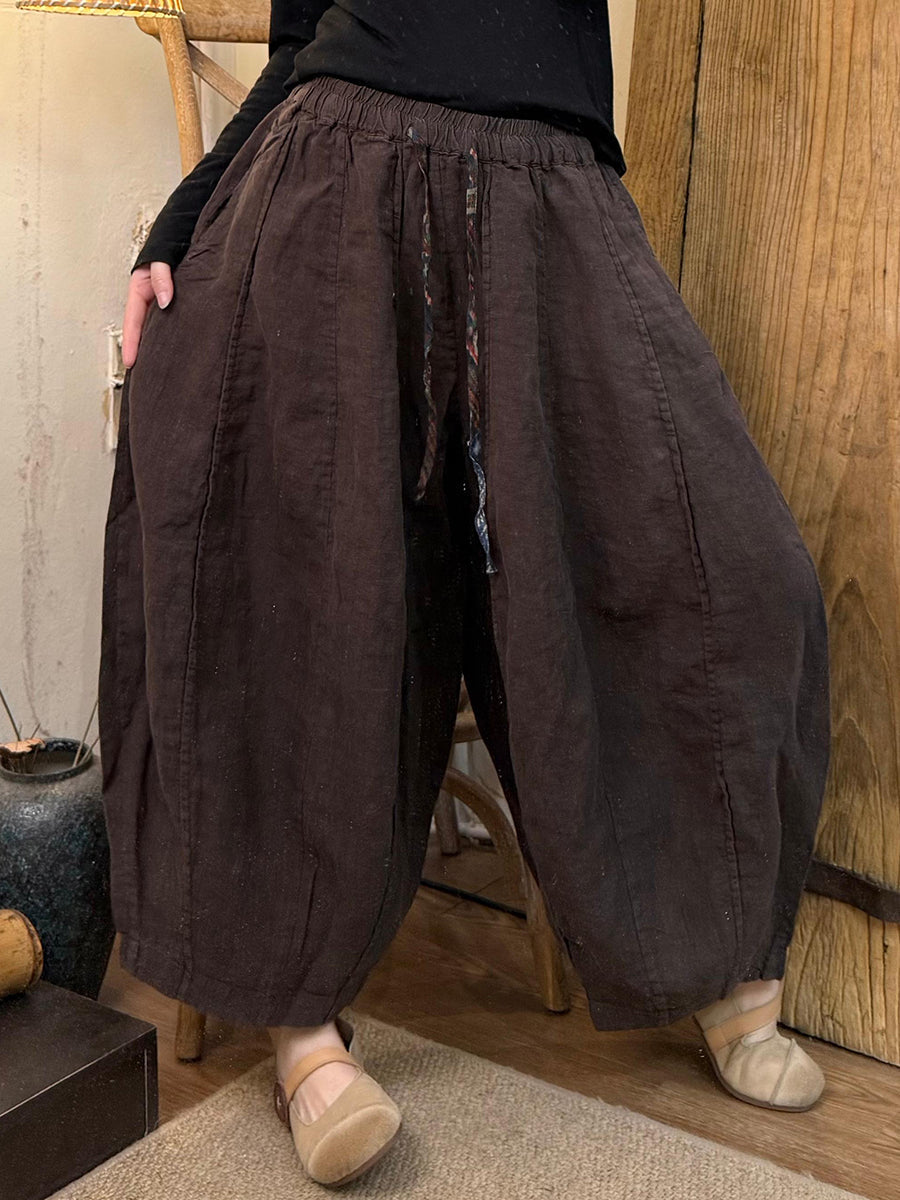 Plus Size Women Spring Pure Color Linen Harem Pants