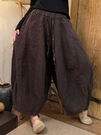 Plus Size Women Spring Pure Color Linen Harem Pants