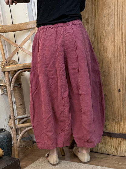 Plus Size Women Spring Pure Color Linen Harem Pants