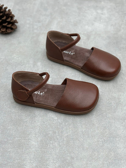 Women Spring Pure Color Genuine Leather Flat Shoes