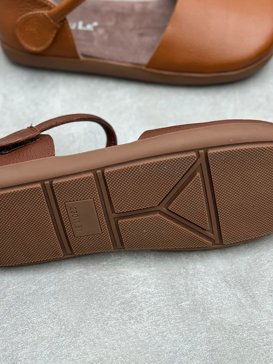 Women Spring Pure Color Genuine Leather Flat Shoes