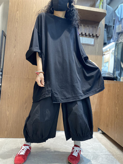 Plus Size Women Casual Pure Color O-Neck Loose Shirt