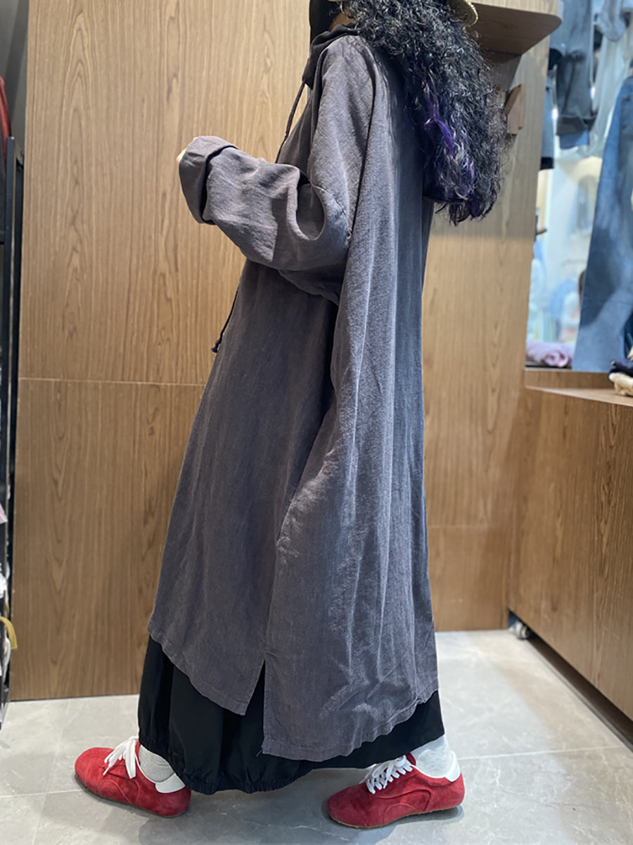 Plus Size Women Spring Casual Pure Color Loose Hooded Dress