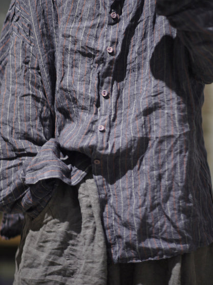 Women Retro Spring Stripe Linen Shirt