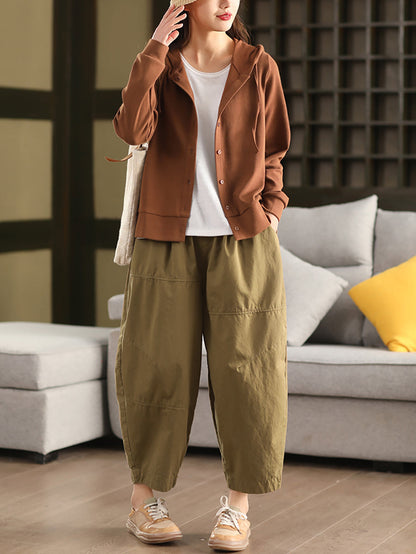 Plus Size Women Spring Casual Pure Color 100%Cotton Harem Pants