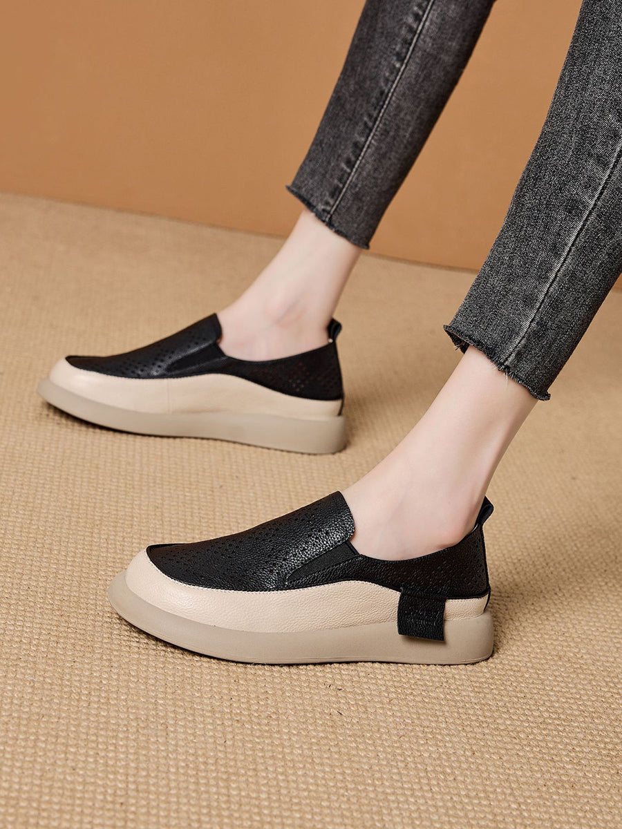 Women Summer Casual Hollow Out Leather Flat Shoes