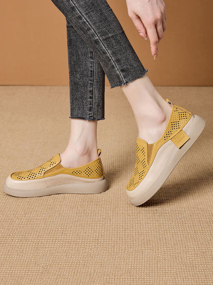 Women Summer Casual Hollow Out Leather Flat Shoes
