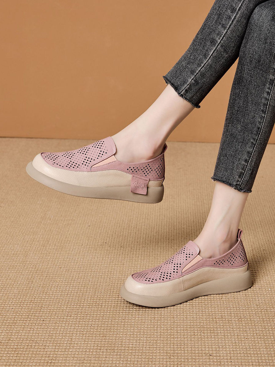 Women Summer Casual Hollow Out Leather Flat Shoes