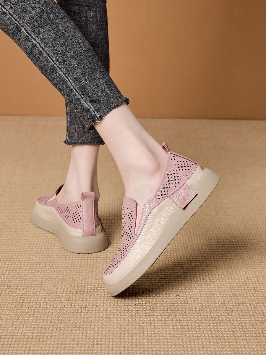 Women Summer Casual Hollow Out Leather Flat Shoes