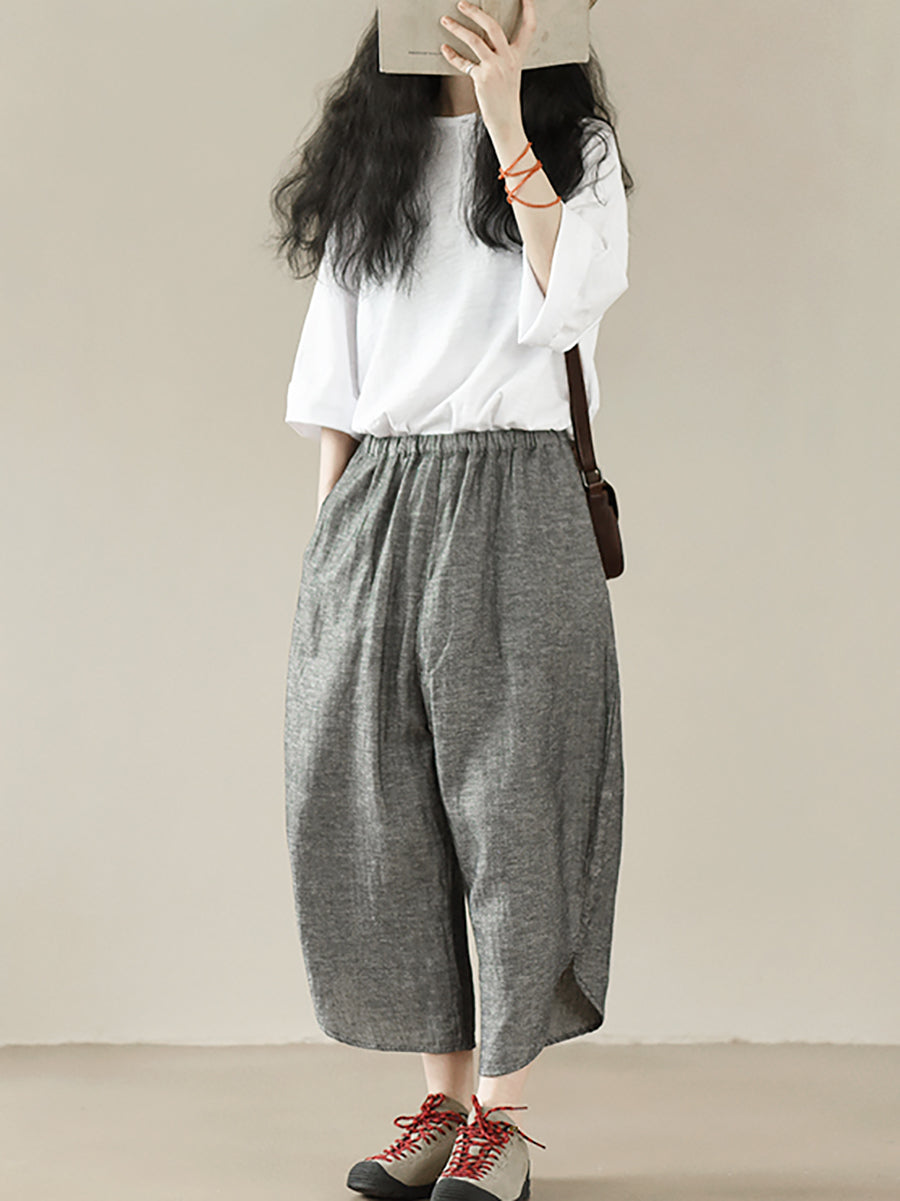 Plus Size Women Summer Casual Pure Color O-Neck 100%Cotton Shirt