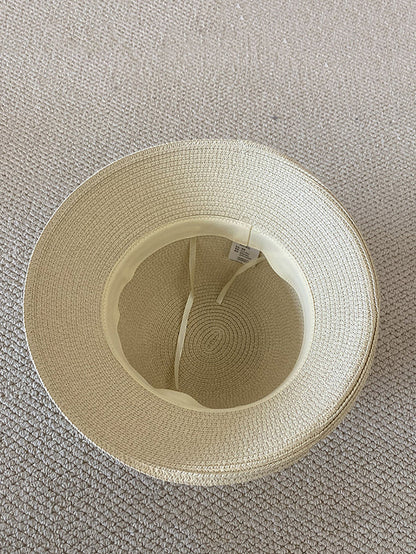 Women Summer Straw Knit Dot Bowknot Sunproof Hat