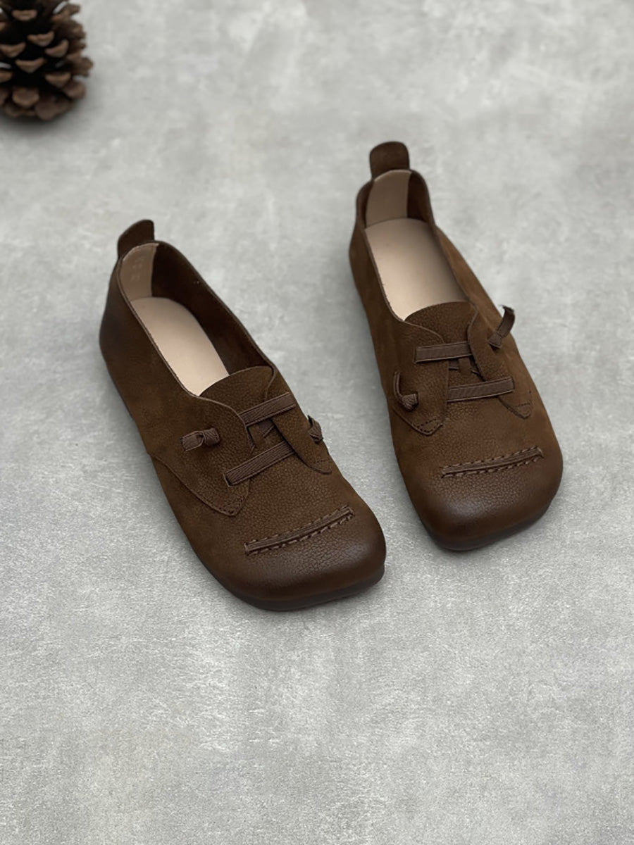 Women Retro Soft Leather Spliced Low Heel Shoes